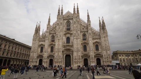 Forward Slow of The Facade of the Cathedral of Milan With Beautiful Intricate Stock Footage 113930570
