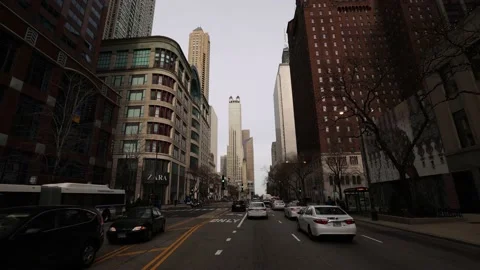 Forward Street View Driving Through City Skyscrapers Tilt Up Vídeo Stock 167738027