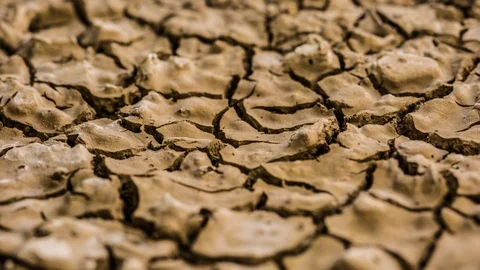 Forward track dried earth moving mud macro drying wet soil timelapse drought Stock Footage 117424299