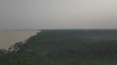 Forward tracking above forest with Dune du Pilat on left, France Stock Footage 333108136