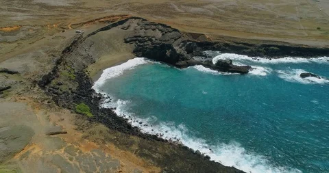 Forward tracking aerial view of Green Sand Beach,Big Island,Hawaii,usa Stock Footage 120693911
