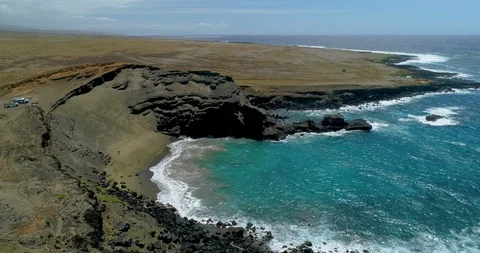 Forward tracking aerial view of Green Sand Beach,Big Island,Hawaii,usa Stock Footage 120713386