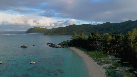 Forward tracking Aerial view of west side of Lord Howe Island,NSW,Australia Stock Footage 93379063