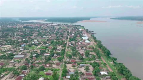 Forward tracking along Oubangui River, Betou, Congo Stock Footage 331999047