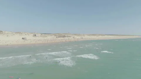Forward tracking of Cap Ferret beach with ocean foreground, France Stock Footage 333107483