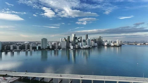 Forward Tracking Left Pan  Aerial Drone Shot Over Downtown Miami 库存影片 329089085