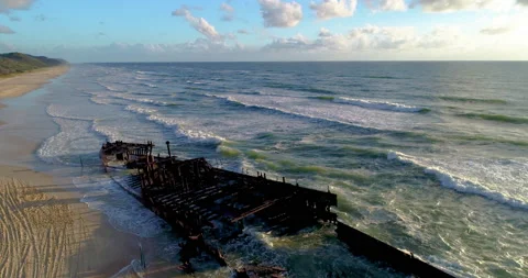 Forward tracking motion of SS Maheno shipwreck,Fraser Island,QLD,Australia Stock Footage 140665672