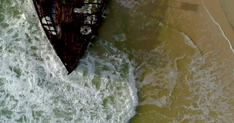 Forward tracking motion of SS Maheno shipwreck,Fraser Island,QLD Stock Footage 140692953