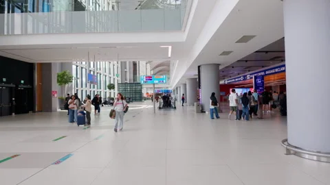 Forward Tracking Shot of Passengers near Passport Control in Istanbul Airport Stock Footage 343905001