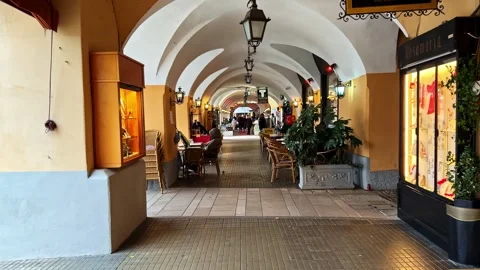 Forward Tracking Shot Through Bellagio Arcade Stock Footage 326280800