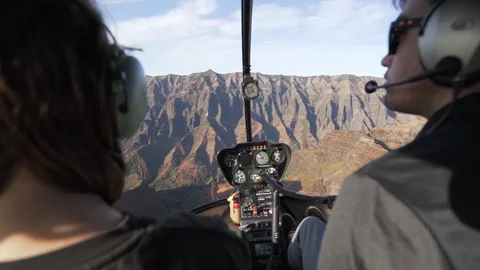 Forward of View Inside Helicopter Over Hawaiian Mountains, Compass And Stock Footage 111903283