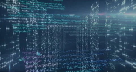 Forward view launching data corridor, advancing through code streams while Stock Footage 311216796