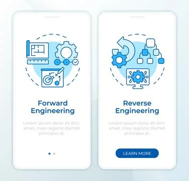 Forward vs reverse engineering blue onboarding mobile app screen Illustrazione stock