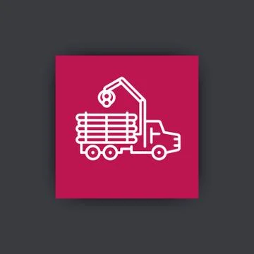 Forwarder line icon, lorry, forestry vehicle, logger sign, logging truck squa Stock Illustration