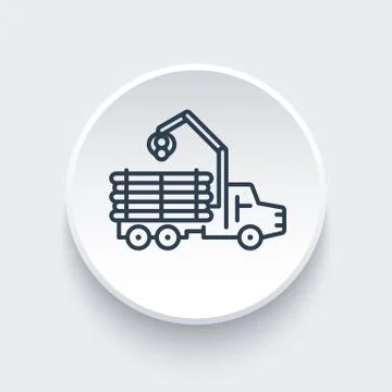 Forwarder line icon, lorry, forestry vehicle, logger sign, logging truck roun Stock Illustration