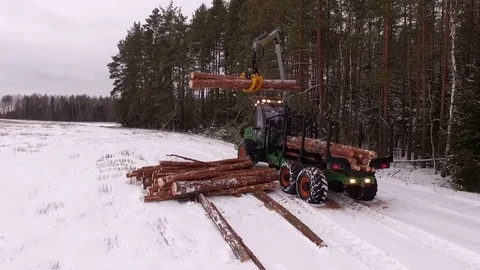 Forwarder working in the forest, piling up the wood Stock Footage 70706226