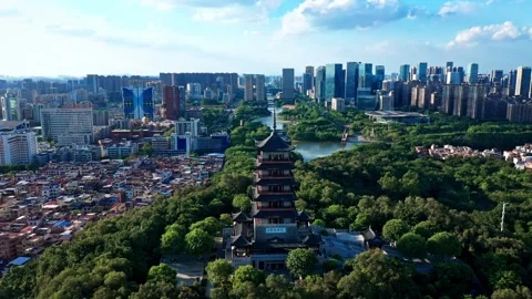 Foshan - 19 MARCH 2025 :  Twilight Foshan City Famous  Riverside Park Bay Square Video stock 291114014