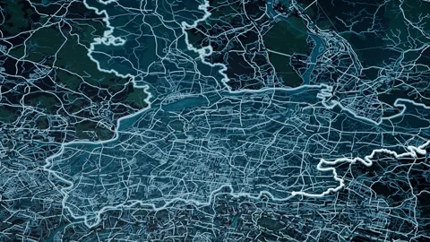 Foshan China Glowing Digital Map Animation 4K Video stock 337094225