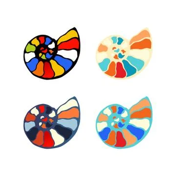 Fossil ammonite nautilus seashell vector logo. Hand drawn illustration for sp Stock Illustration