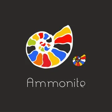 Fossil ammonite nautilus seashell vector logo. Hand drawn illustration for sp Stock Illustration