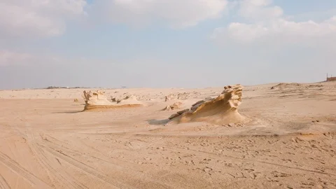 Fossil dunes landscape of formations of wind-swept sand in Abu Dhabi UAE Stock Footage 121222909