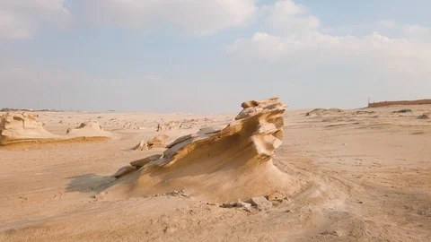 Fossil dunes landscape of formations of wind-swept sand in Abu Dhabi UAE Stock Footage 121223052