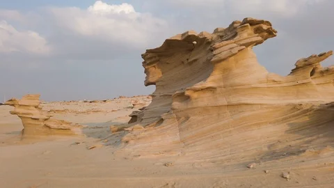 Fossil dunes landscape of formations of wind-swept sand in Abu Dhabi UAE Stock Footage 121223172