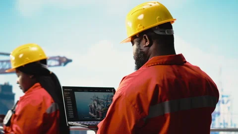 Fossil fuel company expert using laptop software Stock Footage 319970383