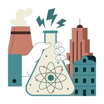 Fossil fuel. Integration of atomic or nuclear energy in modern cities Stock Illustration
