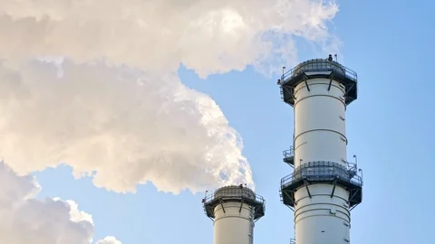 Fossil Fuels Power Plant Smoke Stacks in 4K Stock Footage