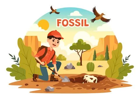 Fossil Vector Illustration of Archaeologists Discovering Dinosaur Skeletons.. Stock Illustration