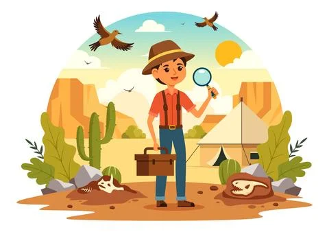 Fossil Vector Illustration of Archaeologists Discovering Dinosaur Skeletons.. イラスト素材