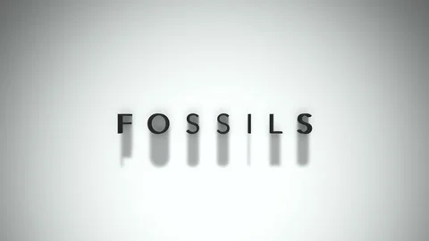 Fossils 3D title animation matte black text on a white background Stock Footage 300717367