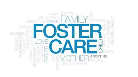 Foster care word cloud, text design animation. Kinetic typography. Stock Footage