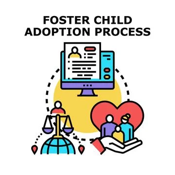 Foster child adoption process outline with legal and family support Stock Illustration