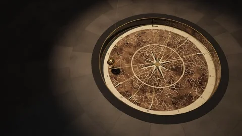 Foucault Pendulum Brass Bob Knocking Pins Marble Compass Floor Animation Vídeos de archivo 347071233