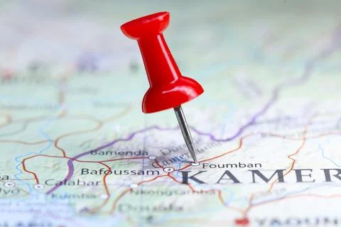 Foumban, Cameroon pin on map Stock Photos