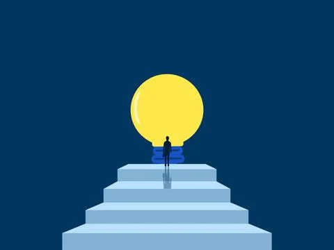 Found a solution, Businessman on stairs to find the light bulb of knowledge Stock Illustration