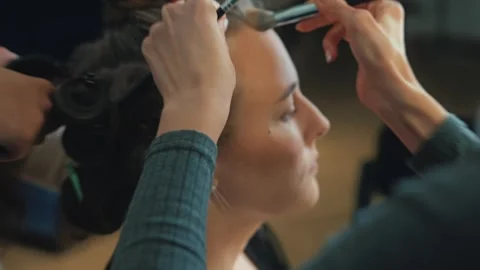 Foundation is applied to create flawless skin. Every stroke smooths and evens Stock Footage 308593070