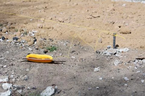Foundation blind area preparing. Basic formwork marking. Blind area construct Stock Photos