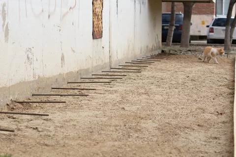 Foundation blind area preparing. Basic formwork marking. Blind area construct Stock Photos