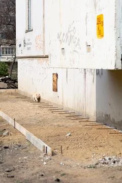 Foundation blind area preparing. Basic formwork marking. Blind area construct Stock Photos