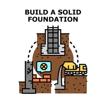 Foundation building process for solid construction development Illustrazione stock