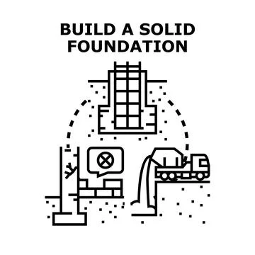 Foundation building process for solid construction development Stock Illustration