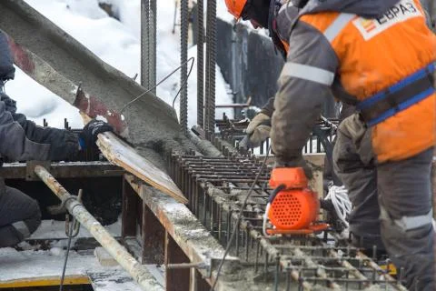 Foundation casting for building with concrete at a construction site Stock Photos