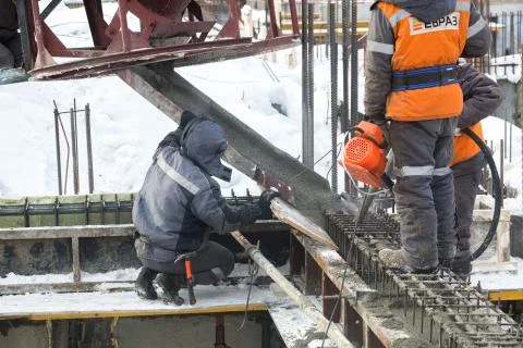 Foundation casting for building with concrete at a construction site Stock Photos