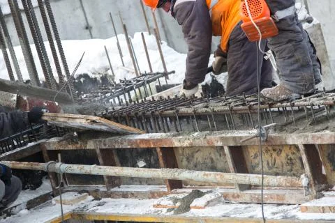 Foundation casting for building with concrete at a construction site Stock Photos