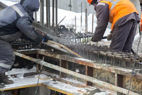 Foundation casting for building with concrete at a construction site Stock Photos