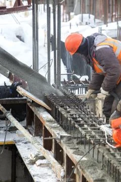 Foundation casting for building with concrete at a construction site Stock Photos