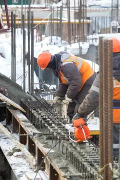 Foundation casting for building with concrete at a construction site Stock Photos